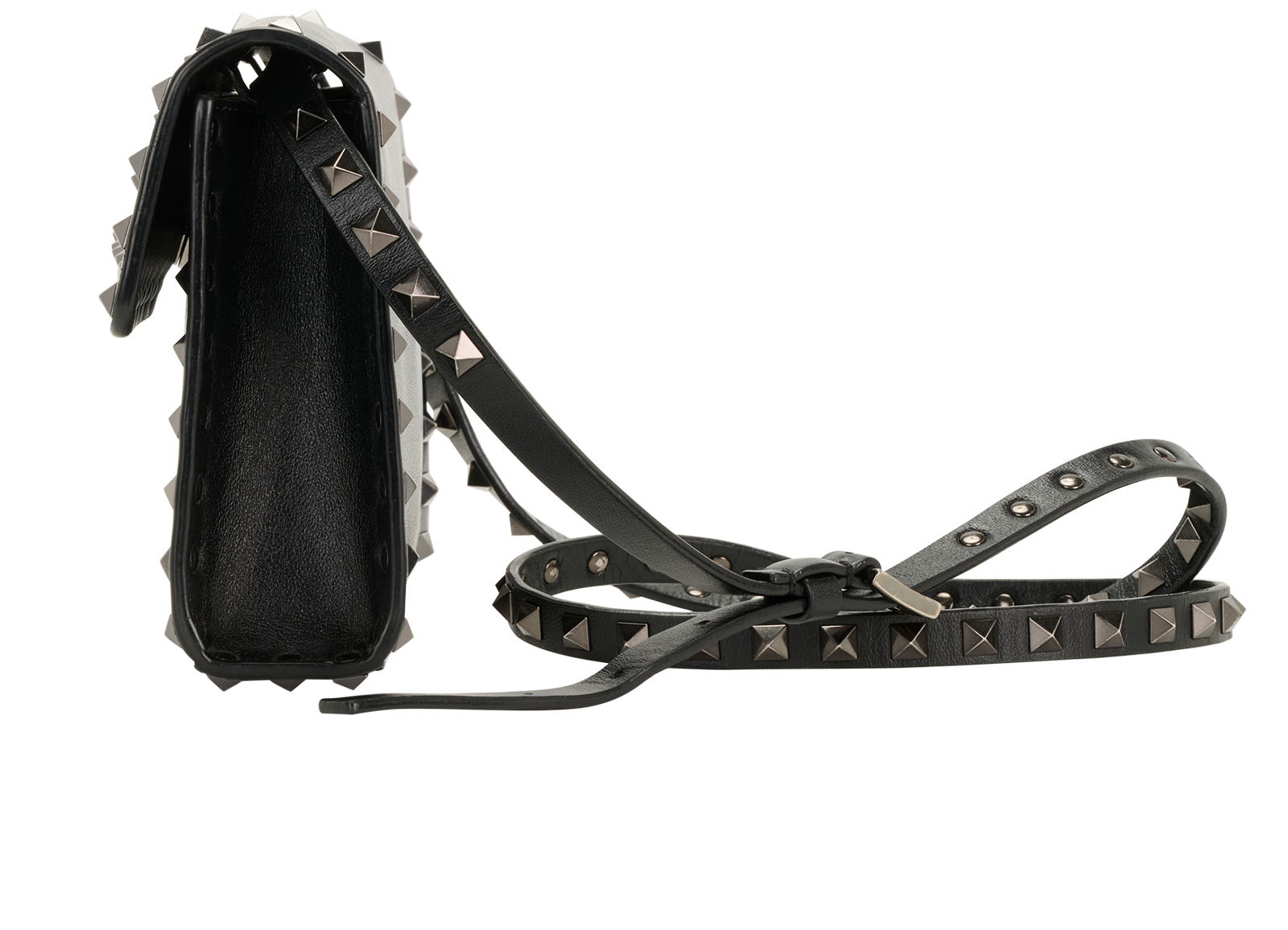 Mini Rockstud Flap, &pound;525, Handbags, Black, Leather, Bottom view